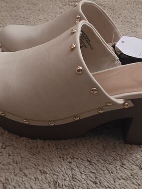 Time and Tru Taupe Studded Clog Mules